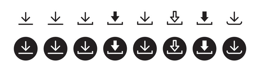 Wall Mural - Download icon symbol. Round sign down arrow. Download icon for apps, websites interface.