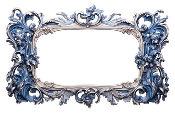 Wall Mural - botanical blue silver frame rectangle white background architecture.