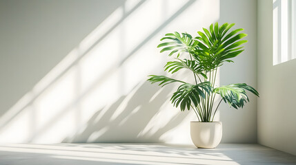 Canvas Print - Scandinavian minimalistic home light white interior with green plant