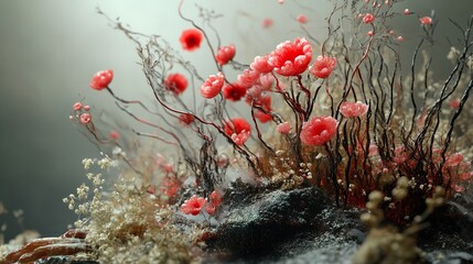 Wall Mural - Delicate Red Flowers in a Dreamlike Setting