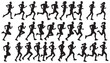 © MST - Running men and women, vector set of isolated  silhouettes vector illustration black and white art