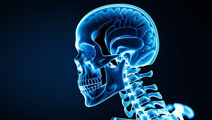 side view skeleton blue highlighting headache pain medical illustration brain issues