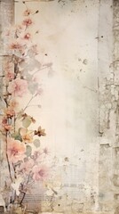 Poster - Wallpaper ephemera pale space painting flower plant.