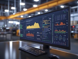 Digital dashboard showing Realtime quality control metrics in a factory, data driven QC, real-time monitoring