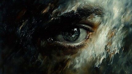 Poster - Close Up of a Human Eye - Abstract Oil Painting of Expression