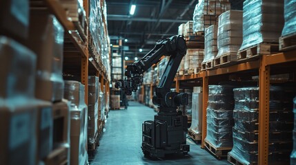 Industrial warehouse with forklift, workers, and metal structures