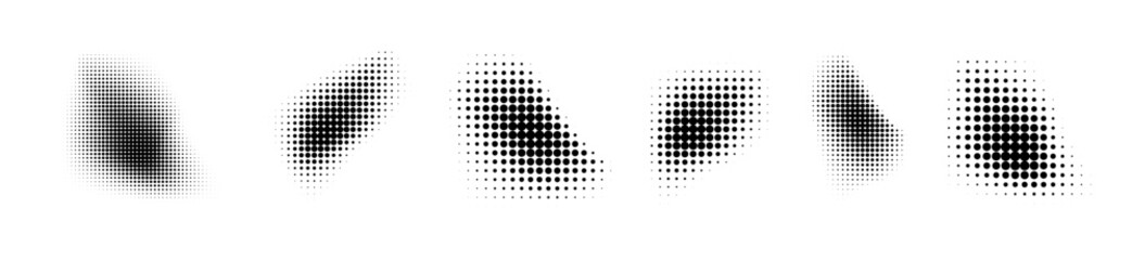Wall Mural - Dotted halftone waves. Abstract shapes, wave effect dotted gradient. Halftone graphic dots waves. Wave dotted halftone. Vector