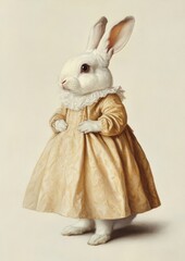 Poster - A White Vienna Rabbit wearing with Las Meninas animal rabbit human.