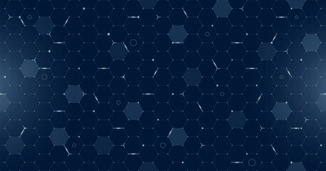 VR HUD futuristic user interface hexagons grid. Digital UI screen hexagonal seamless mesh. GUI hi tech visor backdrop. Spaceship head up display hex lines on dark blue background. FUI Sci Fi dashboard