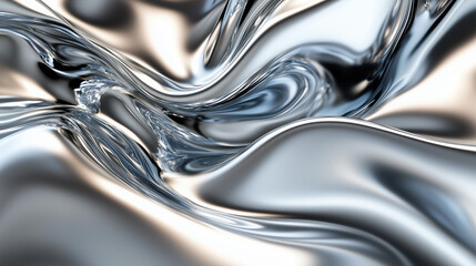 Poster - Shimmering Metallic Waves in Silver and Blue Reflecting Light