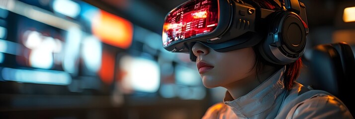 Leinwandbilder - A futuristic digital landscape depicts the potential power of to control and manipulate human consciousness through advanced virtual reality simulations,exploring themes of transhumanism.