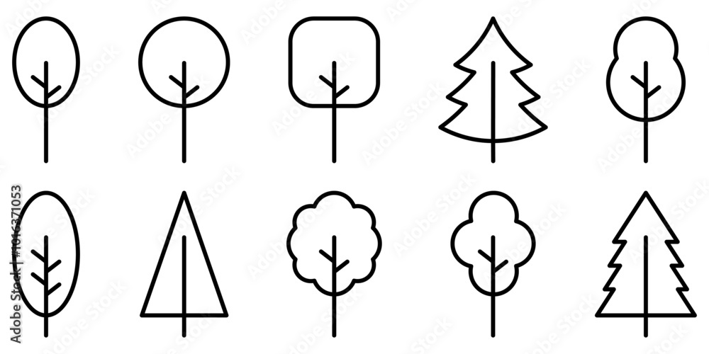Big set of minimal trees linear icons. Vector illustration Stock Vector ...