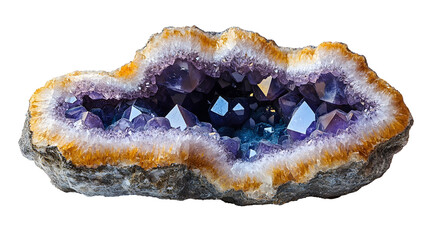Fototapete - Captivating Closeup of a Stunning Crystal Geode Specimen Isolated on a Clean White Background,Perfect for Use in Photography and Multimedia Applications