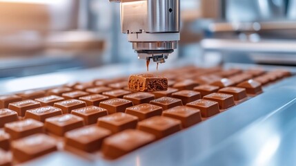 Close up view of rich and tempting 3D printed chocolate desserts being created by a state of the art food printing machine