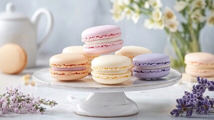 Canvas Print - A tempting array of macaroons on a table, their soft colors and delicate texture standing out against a simple background.