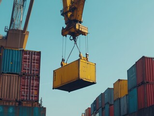 Crane exporting freight containers at a dockyard