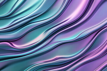 Poster - Abstract image with flowing, wavy lines in iridescent colors of turquoise, blue, and purple, creating a smooth and elegant surface texture.