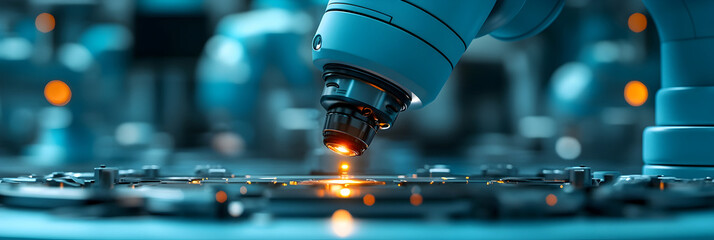 Aufkleber - Robotic arm cutting metal with laser spark in a high-tech manufacturing plant,showcasing advanced automation and precision engineering in the industrial revolution.