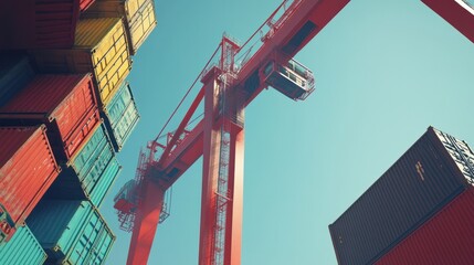 Seaport terminal crane exporting cargo containers