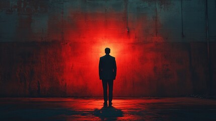 Canvas Print - A man stands in front of a red wall