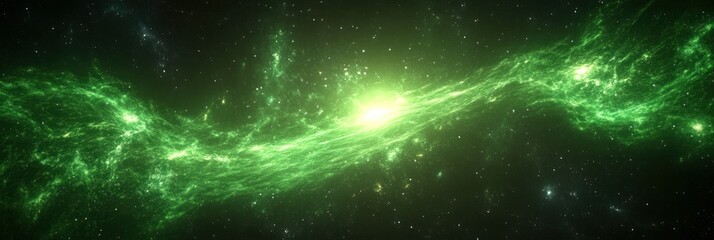Wall Mural - a vibrant green cosmic scene depicting a swirling galaxy or nebula in space.