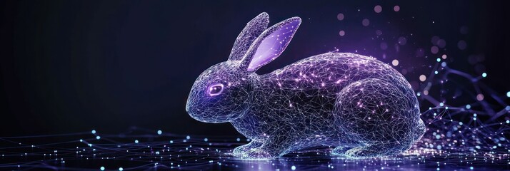 Wall Mural - A digital representation of a rabbit composed of glowing particles and lines.