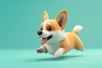 Canvas Print - Corgi run figurine animal canine.