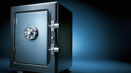 imposing steel bank safe on dark background