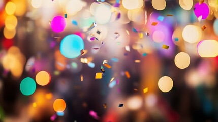 Canvas Print - A festive scene with colorful confetti and blurred lights, evoking celebration and joy.