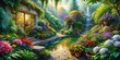 © sanom - Lush greenery and artistic floral elements come together in this vibrant watercolor painting, celebrating the beauty of succulents in an enchanting display of color.
