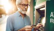 © customer solution - Photo of old man taking money from ATM