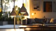 © putri syakilla - Modern pendant lamps illuminate a stylish living room with blurred background of furniture and decor.