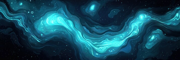 Wall Mural - abstract depiction of a cosmic scene with swirling blue and dark elements.