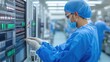 © Intelligent Horizons - Technician in Sterile Uniform Inspecting Medical Devices and Equipment to Ensure Compliance with Safety Standards and Regulations in a Healthcare Control Laboratory Setting