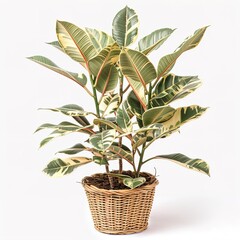 Poster - Rubber plant png mockup in a wicker pot air-purifying plant isolated on white background 