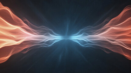 Poster - Abstract digital art with red and blue glowing waves on a dark background.