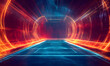© anan - Dynamic Neon Football Action with Futuristic Geometric Patterns and Vibrant Light Trails for High-Energy Sports Advertising Backgrounds