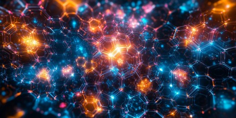 Wall Mural - glowing hexagonal network, a vibrant digital design featuring interconnected hexagons and polygonal 
