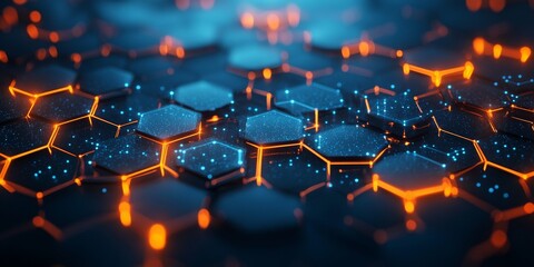 Wall Mural - glowing hexagonal network, a vibrant digital design of interconnected hexagons and lines, creating a