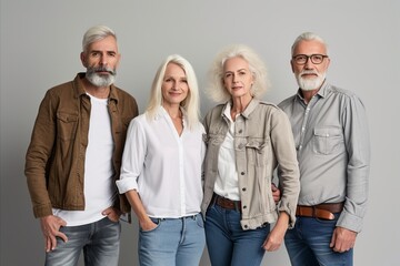 Sticker - Group of senior people standing together. Isolated on grey background.