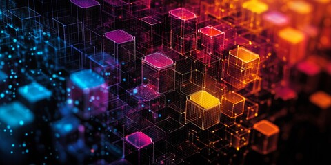 Wall Mural - vibrant hexagonal network, an intricate digital pattern of connected hexagons and polygonal lines, s