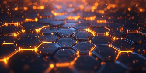 Wall Mural - futuristic hexagonal network, intricate layers of hexagons and polygonal lines over a luminous digit