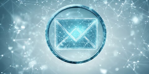 Wall Mural - Envelope with magnified email symbol, soft white background creates a modern, digital communication theme