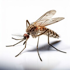 Detailed mosquito fly closeup on white isolated background