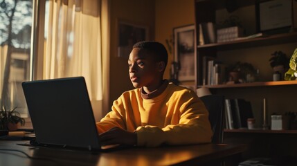 Poster - A person sitting at a desk with a laptop and possibly working or studying.