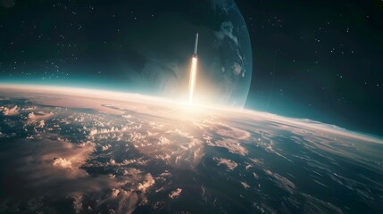 Wall Mural - Rocket Bursting Through Earth s Atmosphere Towards Orbital Journey