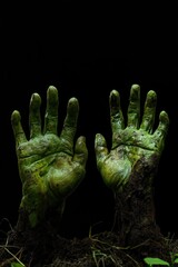 Poster - A pair of hands with thick layers of green paint applied, suitable for art or craft projects.