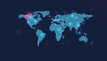 digital world map with data network elements