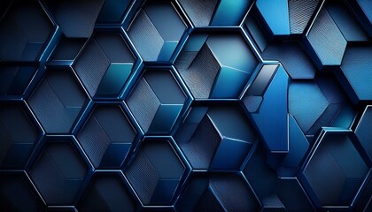 A close-up image of a dark blue hexagon pattern. The hexagons are arranged in a repeating pattern, creating a geometric and abstract design