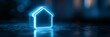 © paisorn - Glowing holographic home icon, softly illuminated edges, hovering on a dark gradient background, sleek digital aesthetic